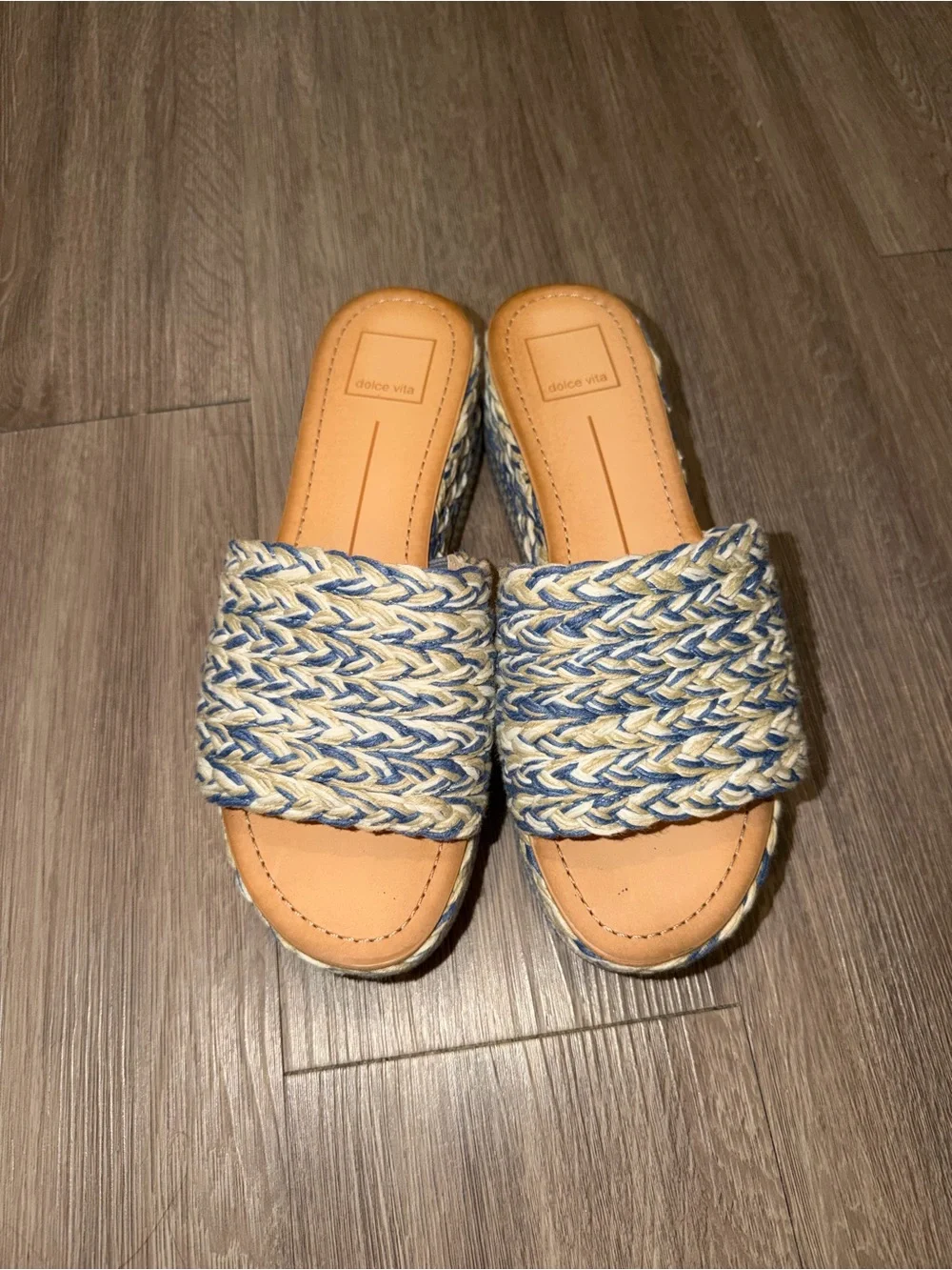 Dolce Vita Blue & Cream Braided Slide Mules